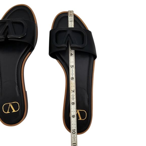 Valentino Garavani VLogo V Logo Flat Slide Sandal Black Leather Size 39 US 9 - Picture 12 of 12